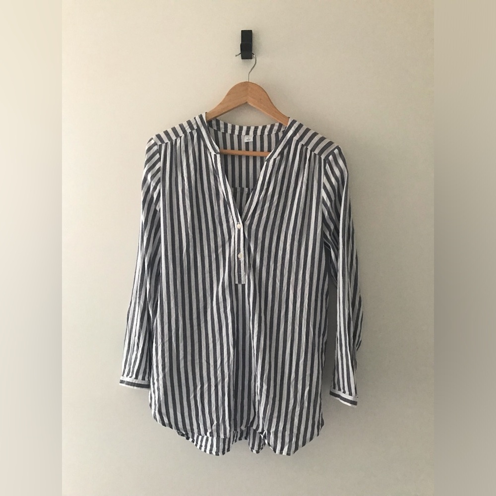 ⚡️SOLD OLD NAVY 3/4 Sleeve Stripe Pull Over Casual Fit Linen Shirt Size Medium - Picture 1 of 7